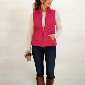 Joules Brindley Puffer Vest Redcurrant Pink Size 10 NWT Quilted Gilet Preppy